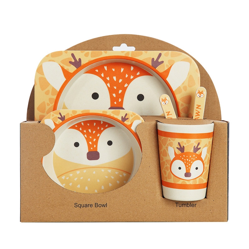 Coffret Repas Bebe En Bambou Naturel Lot De 5 Pieces