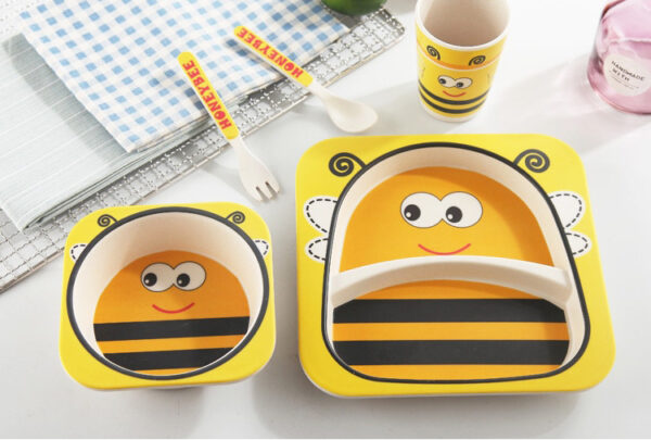 Vaisselle bébé fibre de bambou - Modèle abeille jaune