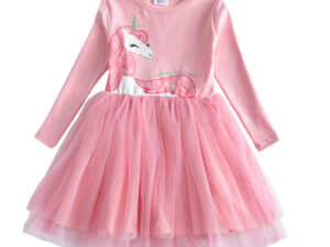 Robe manches longues fille - robe rose avec licorne