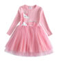 Robe manches longues fille - robe rose avec licorne