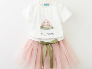 Robe pour fille 3 à 7 ans, mi-longue, rose et blanc