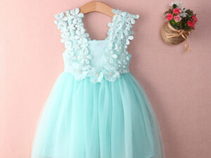 Robe dentelle bleue fille 3 à 7 ans pour mariages, fiançailles