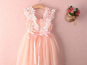 Robe dentelle rose fille 3 à 7 ans pour mariages, fiançailles