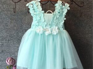 Robe courte dentelle bleue fille pour mariages, fiançailles