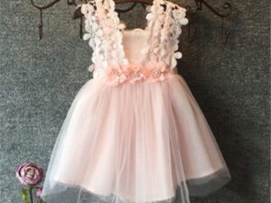 Robe dentelle rose fille 3 à 7 ans pour cérémonies