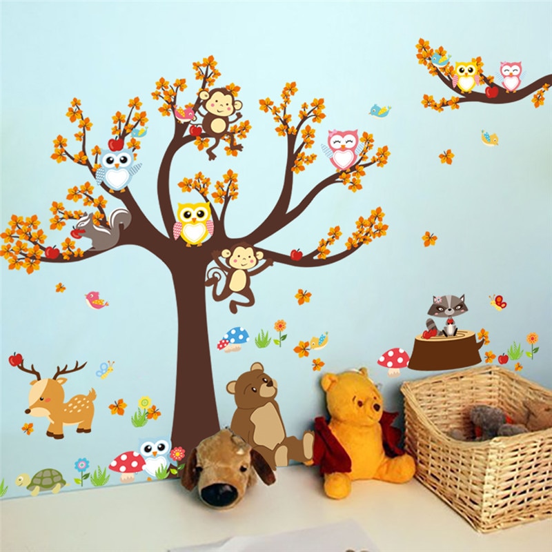 Osomhome Sticker mural pour chambre d'enfant Motif animaux de la jungle, Décoration murale pour chambre de garçon tropicale, Sticker mural pour  chambre de bébé animaux