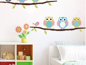 Sticker mural 6 hiboux - Déco chambre garçon ou fille