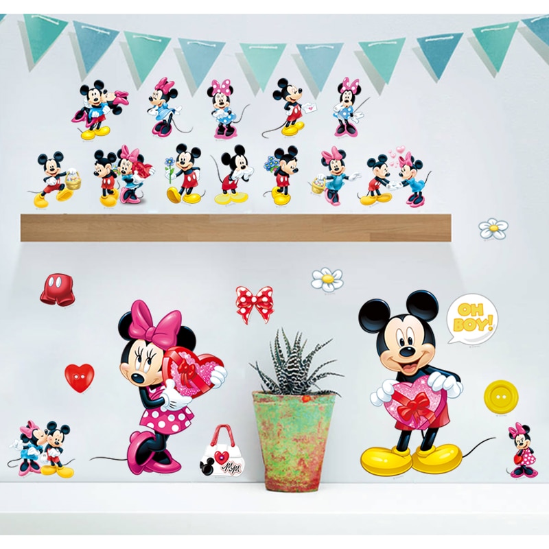 autocollant mural stickers muraux 3d Mickey Mouse Minnie Mouse Embrasser Chambre denfants Chambre denfants Chambre de bébé Decort 