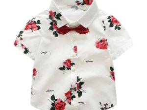Chemise enfant blanche avec imprimé roses rouges