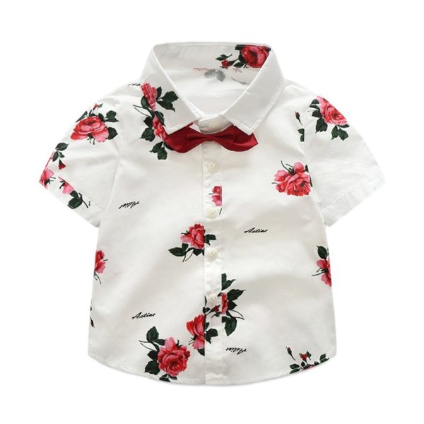 Chemise enfant blanche avec imprimé roses rouges