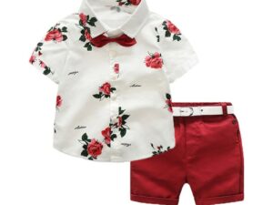 Ensemble enfant garçon bermuda rouge et chemise blanche