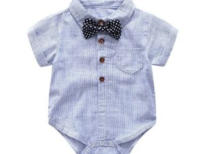 Chemise bleue avec nœud papillon pour bébé garçon