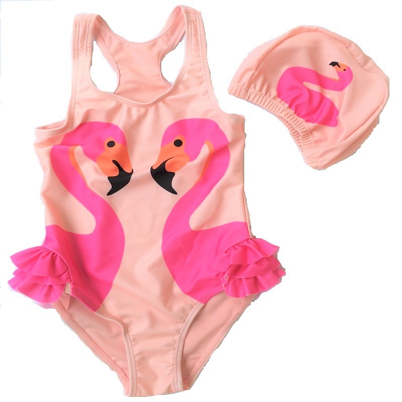 Maillot De Bain Une Piece Enfant Bebe Fille Avec Bonnet De Bain