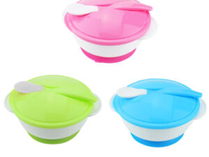 Assiette bébé ventouse avec couvercle et cuillère