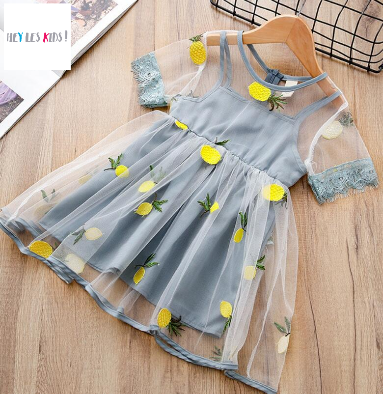 Robe dentelle bleu gris pour fille