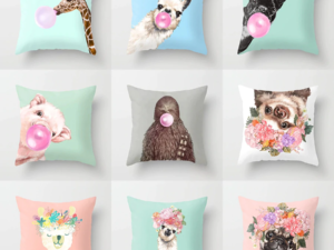 Housses de coussin animaux chewing-gum