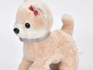 Jouet chien beige qui aboie et marche avec laisse