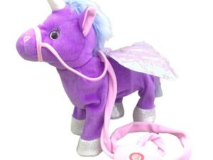 Jouet licorne violet qui marche et qui chante