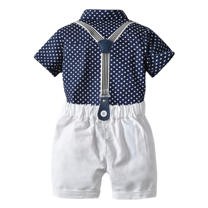 Ensemble bébé garçon bleu et blanc - Pantalon, chemise et bretelles