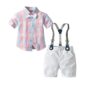 Ensemble bébé garçon - Chemise rose, pantalon blanc avec bretelles