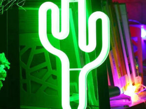 Néon cactus mural