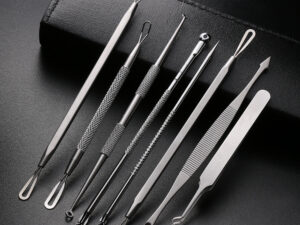 Kit tire-comédons, pince, pointe pour enlever points noirs et acné