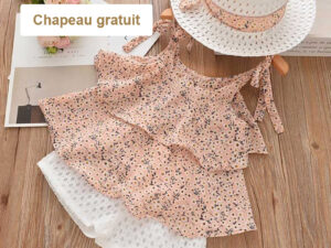 Ensemble fille pour l'été - Couleur rose - Short, haut et chapeau