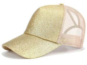 Casquette queue de cheval couleur or doré à paillettes