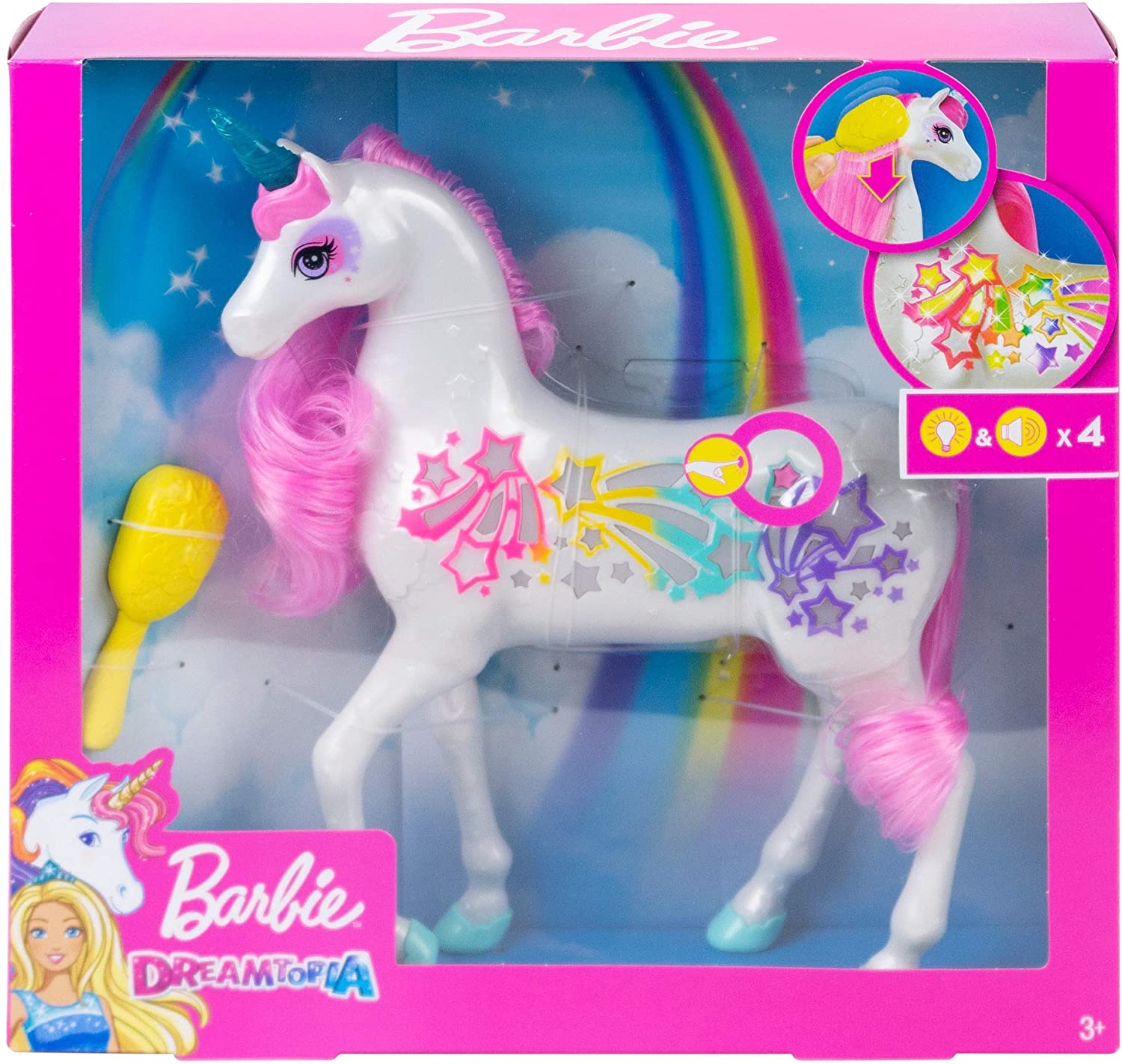 Barbie Licorne Dreamtopia Arc-en-ciel avec crinière et queue rose