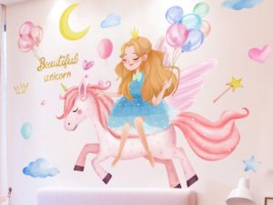 Princesse sur le dos d'une licorne - Stickers muraux chambre de fille