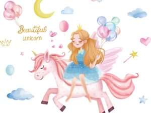 Stickers muraux Fille Princesse avec Licorne - Déco chambre fille