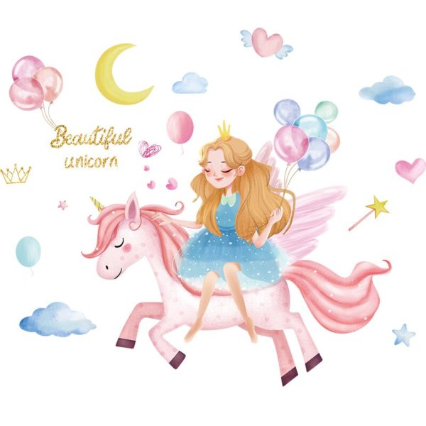 Stickers muraux Fille Princesse avec Licorne - Déco chambre fille