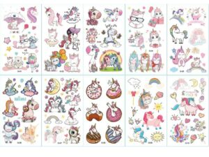 Tatouage éphémère enfant (lot de 10) - Licornes, Sirènes, Dinosaures, Noël, Robot, Halloween