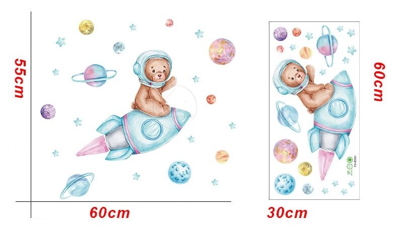 Dimensions du sticker amovible ourson astronaute dans sa fusée