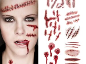 Tatouage Halloween Réaliste à coller : Cicatrice, Plaie, Saignement, Fausse blessure