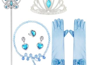 Costume Robe Cendrillon – Déguisement pour fille (accessoires : collier, diadème, baguette, gants)