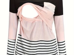 Haut Allaitement Ouverture Discrète - Couleur rose - Motifs rayures