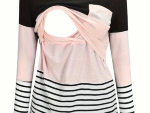 Haut Allaitement Ouverture Discrète - Couleur rose - Motifs rayures